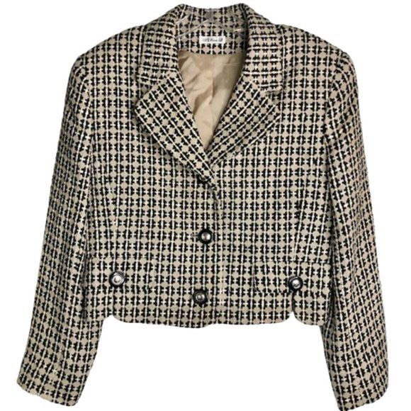 Vintage Doncaster Silks B/W/Beige Woven Silk Cropped Jacket - 6